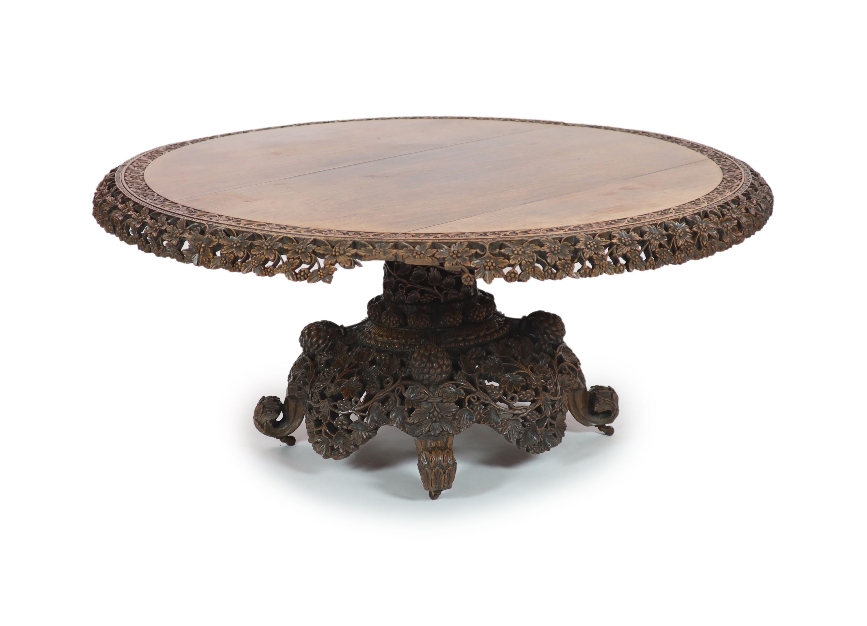 A 19th-century Ceylonese rosewood centre table, D 163cm. H 70cm.
